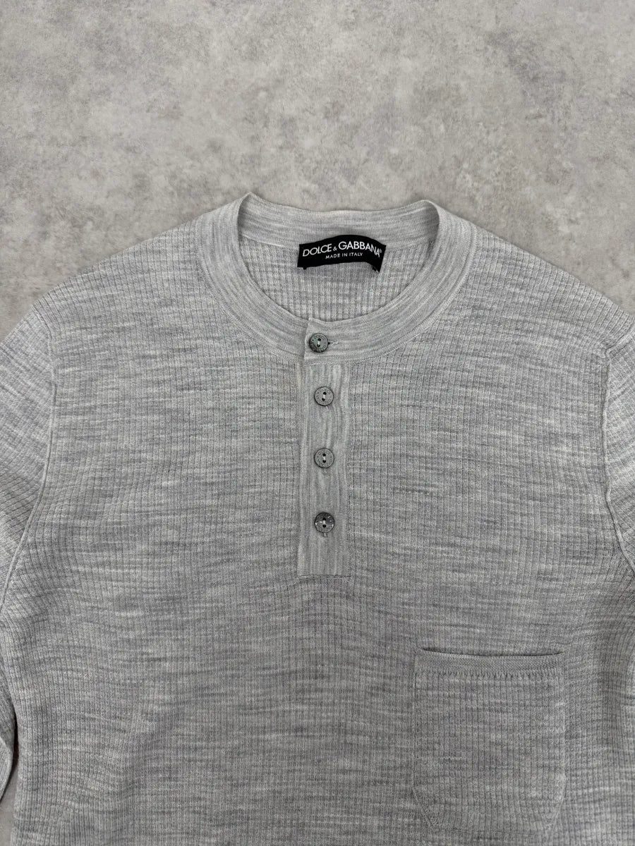 2000s Dolce & Gabbana Grey Wool Henley Sweater lZqDUMB 5