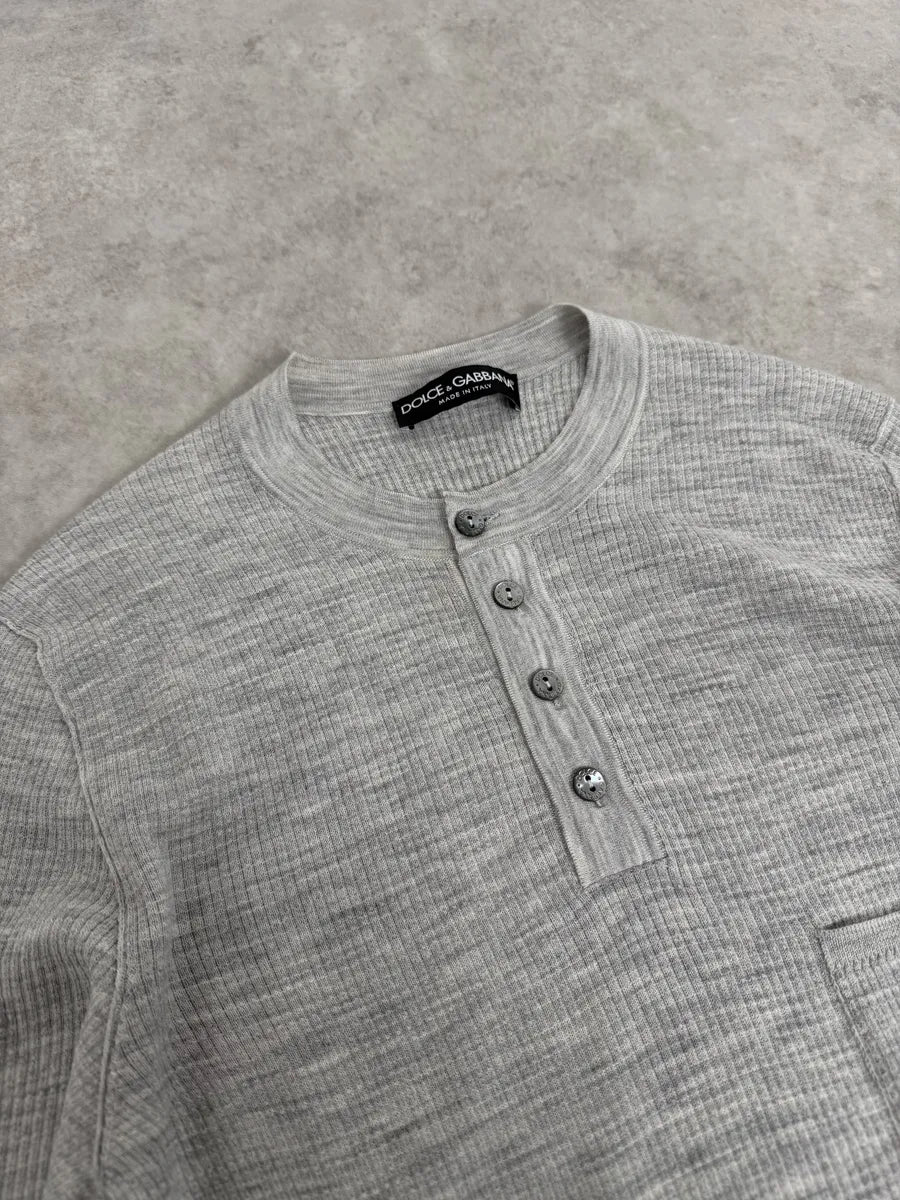 2000s Dolce & Gabbana Grey Wool Henley Sweater lZqDUMB 6