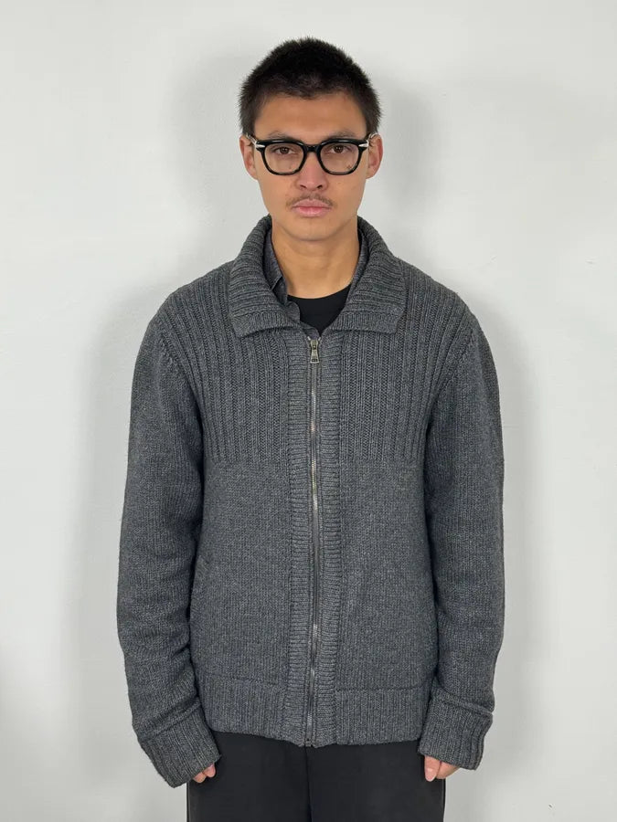 2000s Dolce & Gabbana Grey Wool Minimalist Zip-up Sweater HTubiqA 1