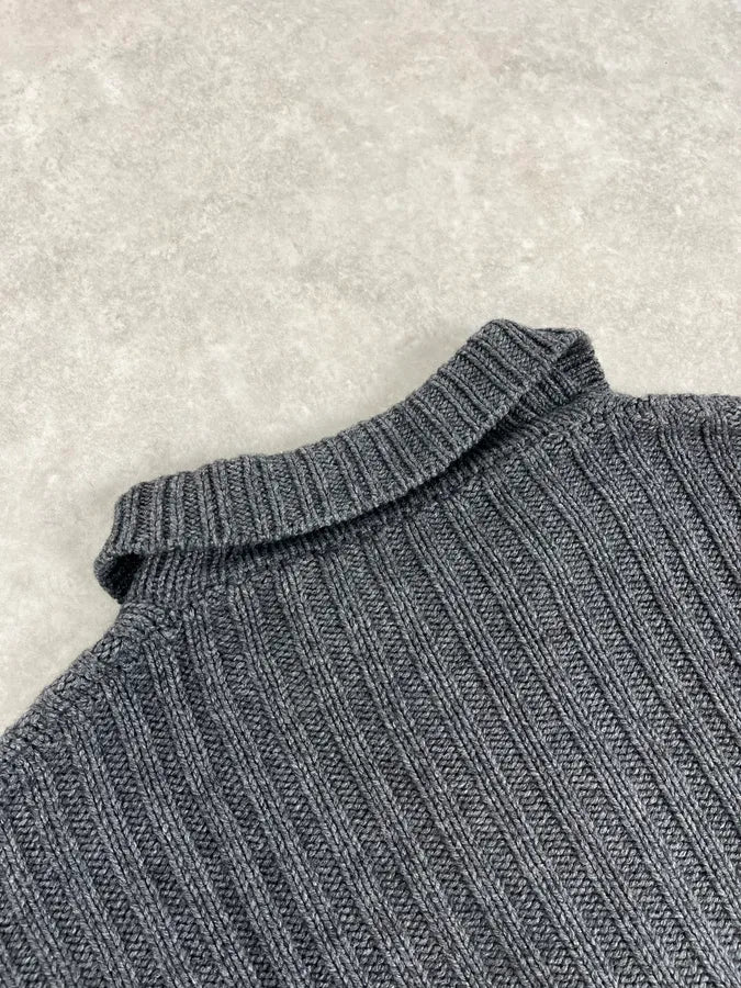 2000s Dolce & Gabbana Grey Wool Minimalist Zip-up Sweater HTubiqA 7