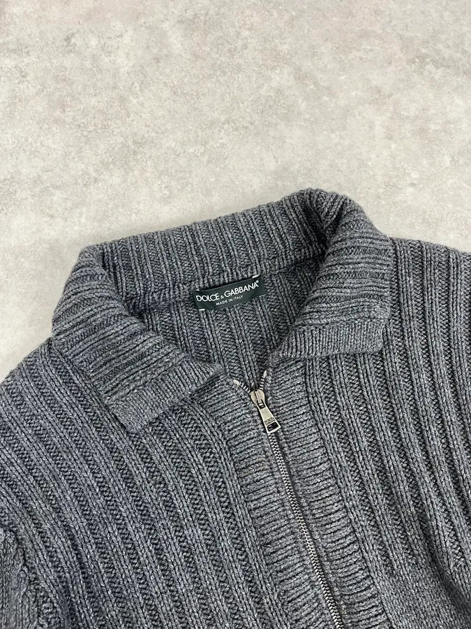 2000s Dolce & Gabbana Grey Wool Minimalist Zip-up Sweater HTubiqA 4
