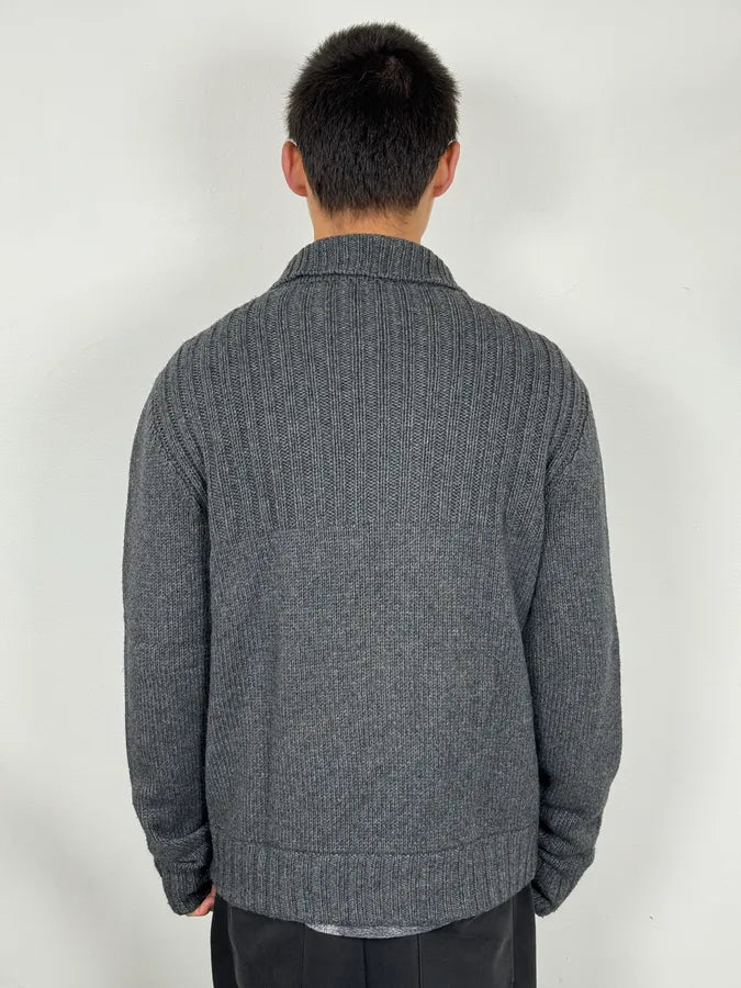 2000s Dolce & Gabbana Grey Wool Minimalist Zip-up Sweater HTubiqA 2