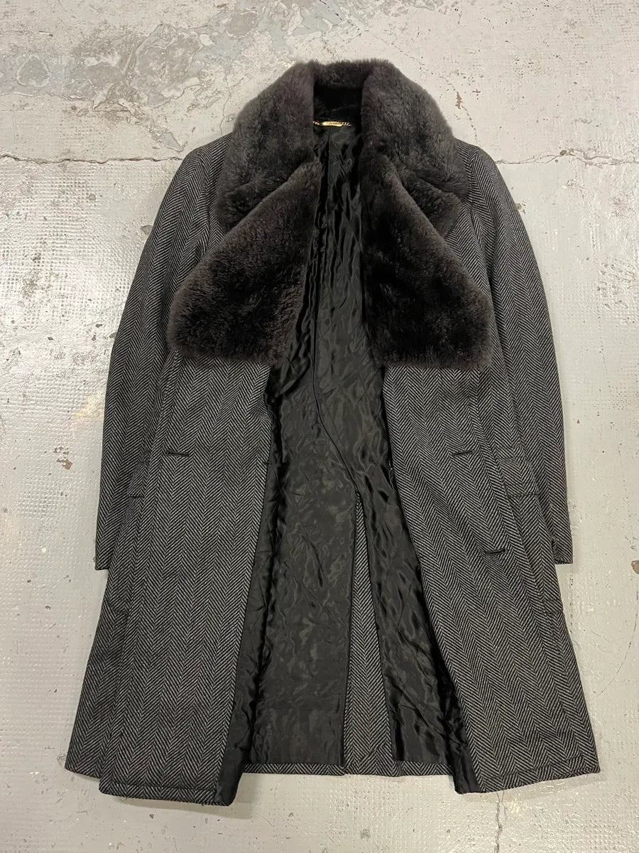 AW2006 Dolce & Gabbana Grey Wool Premium Fur Collar Royal Coat IavTiki 4
