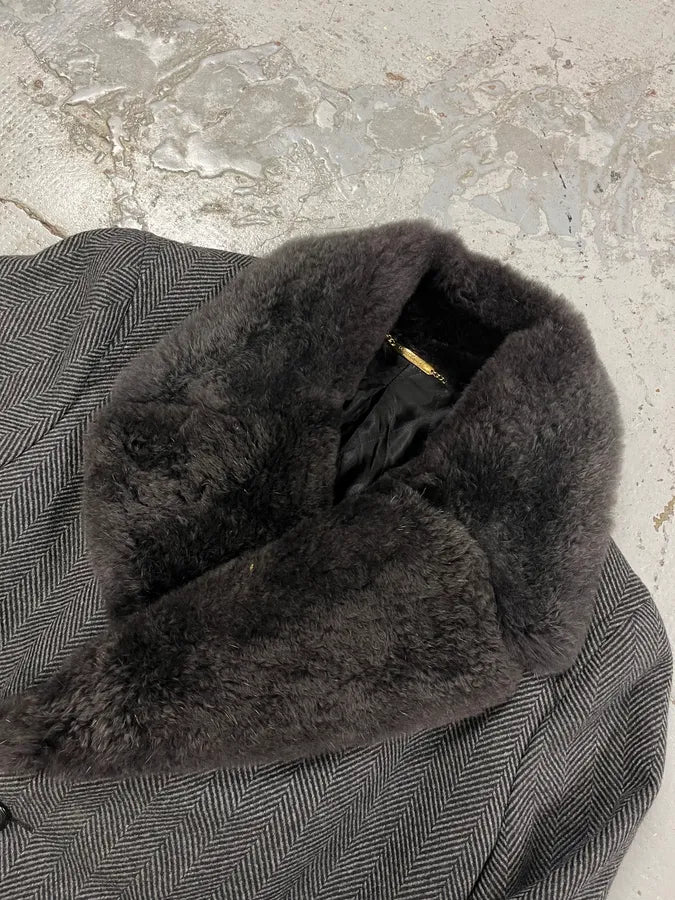 AW2006 Dolce & Gabbana Grey Wool Premium Fur Collar Royal Coat IavTiki 6