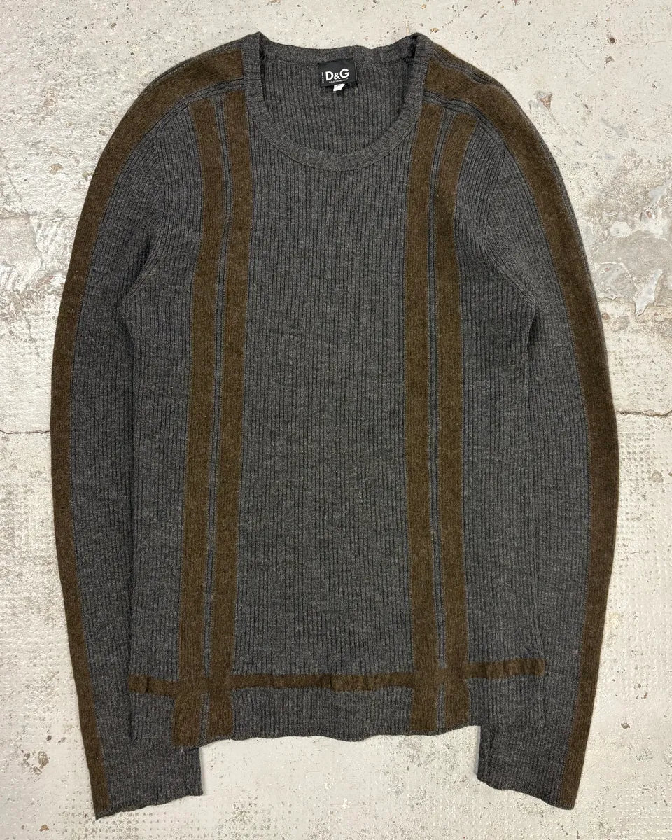 2000s Dolce & Gabbana Grey Wool Striped Sweater cyUoUyy 0