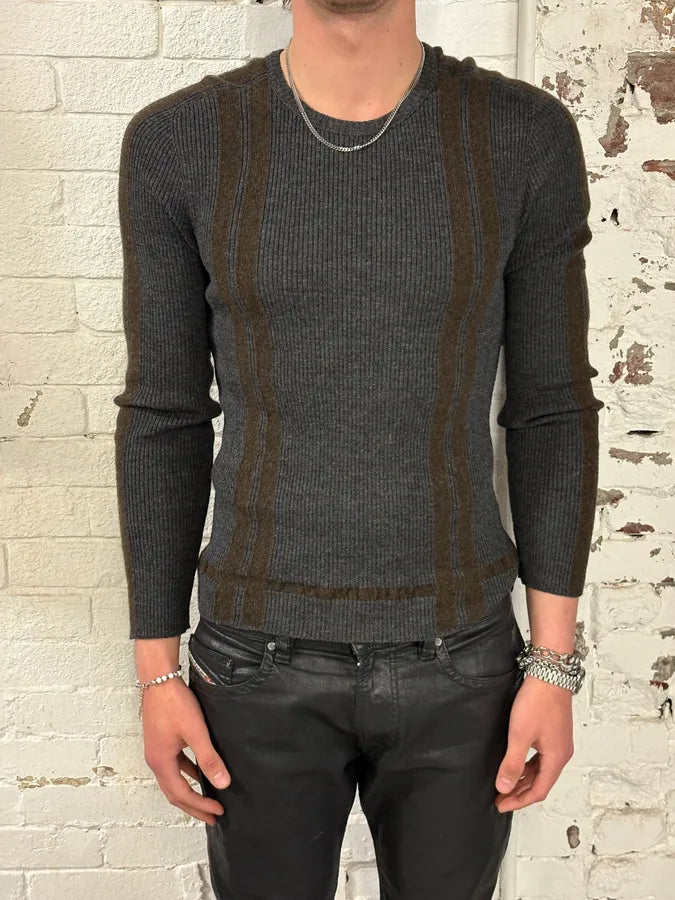 2000s Dolce & Gabbana Grey Wool Striped Sweater cyUoUyy 1