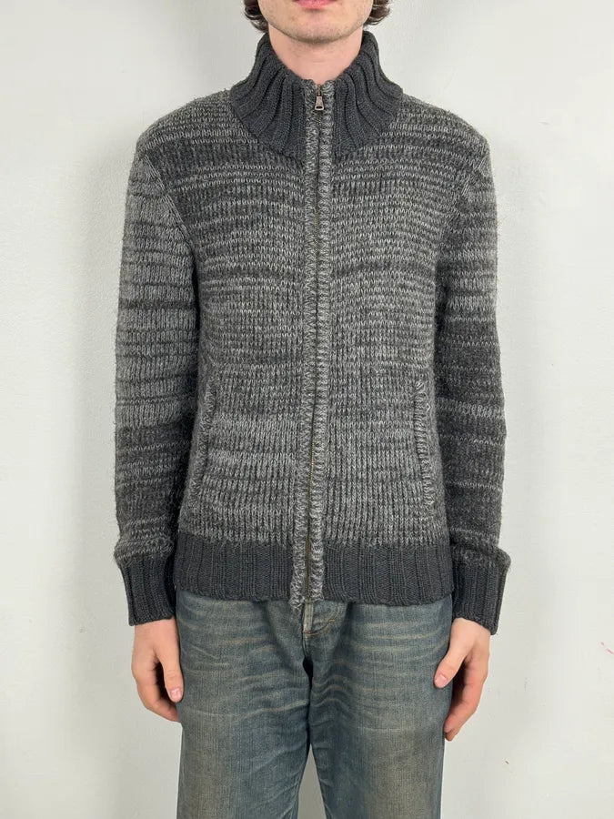 2000s Dolce & Gabbana Grey Wool Zip-Up Sweater noSfhJE 1