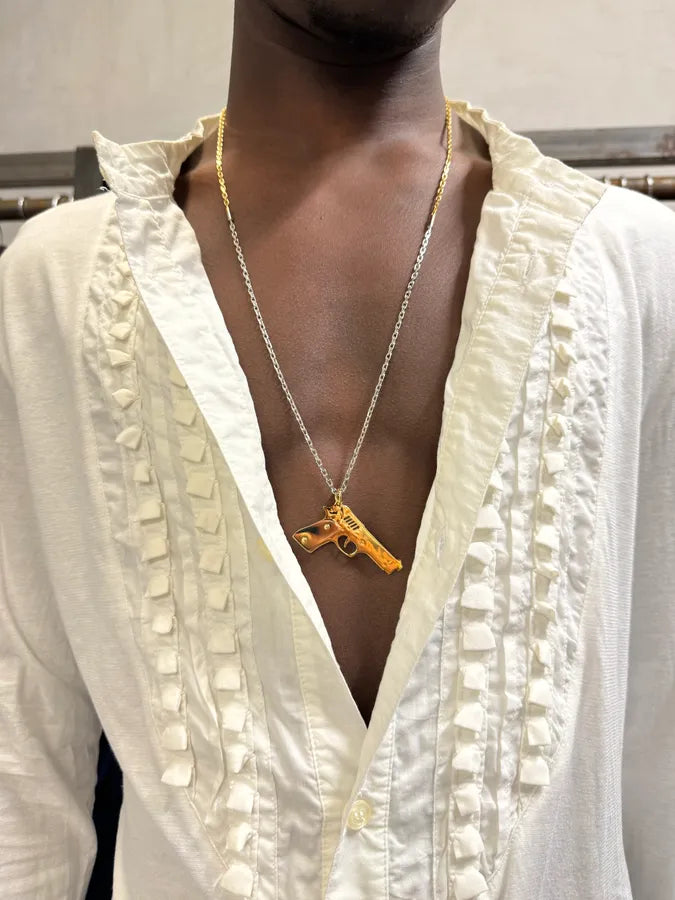 2000s Dolce & Gabbana Gun Pendant Gold & Silver Necklace HbCzCap 1