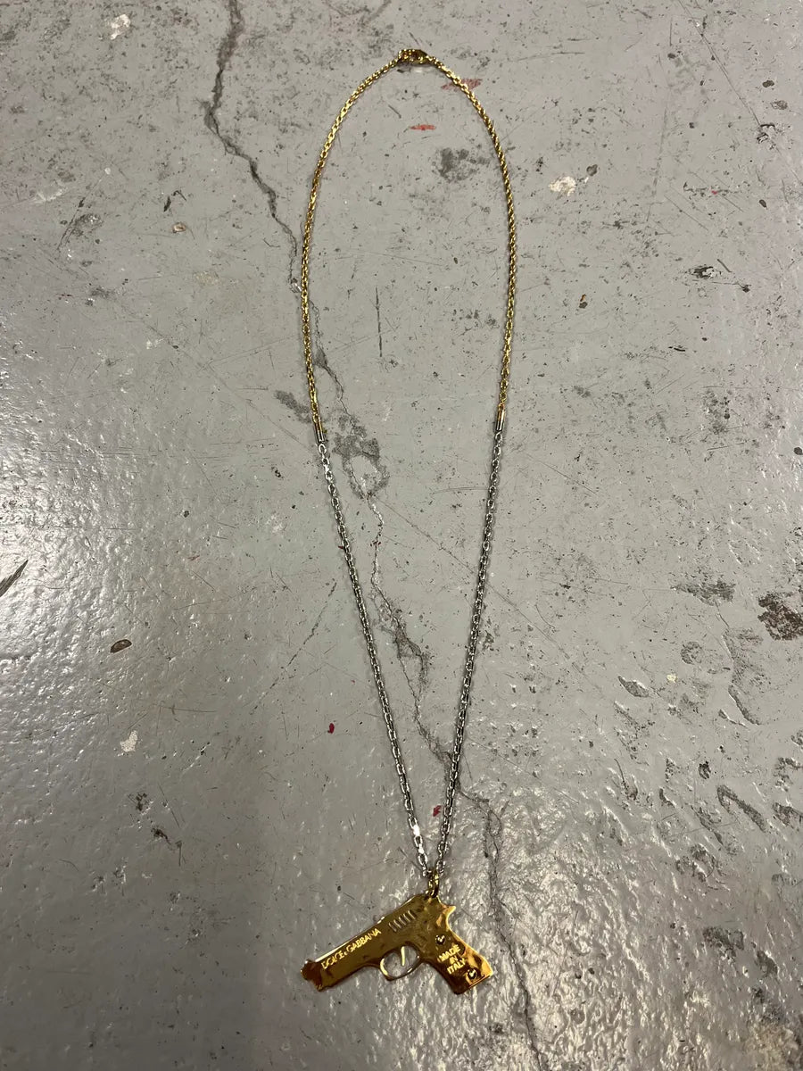 2000s Dolce & Gabbana Gun Pendant Gold & Silver Necklace HbCzCap 5