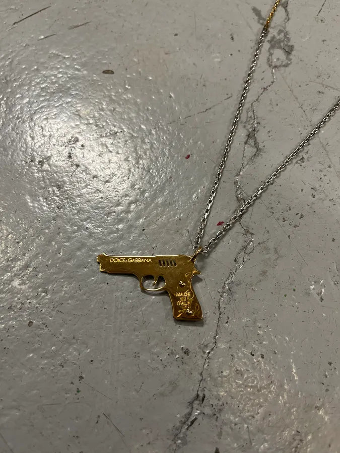 2000s Dolce & Gabbana Gun Pendant Gold & Silver Necklace HbCzCap 6