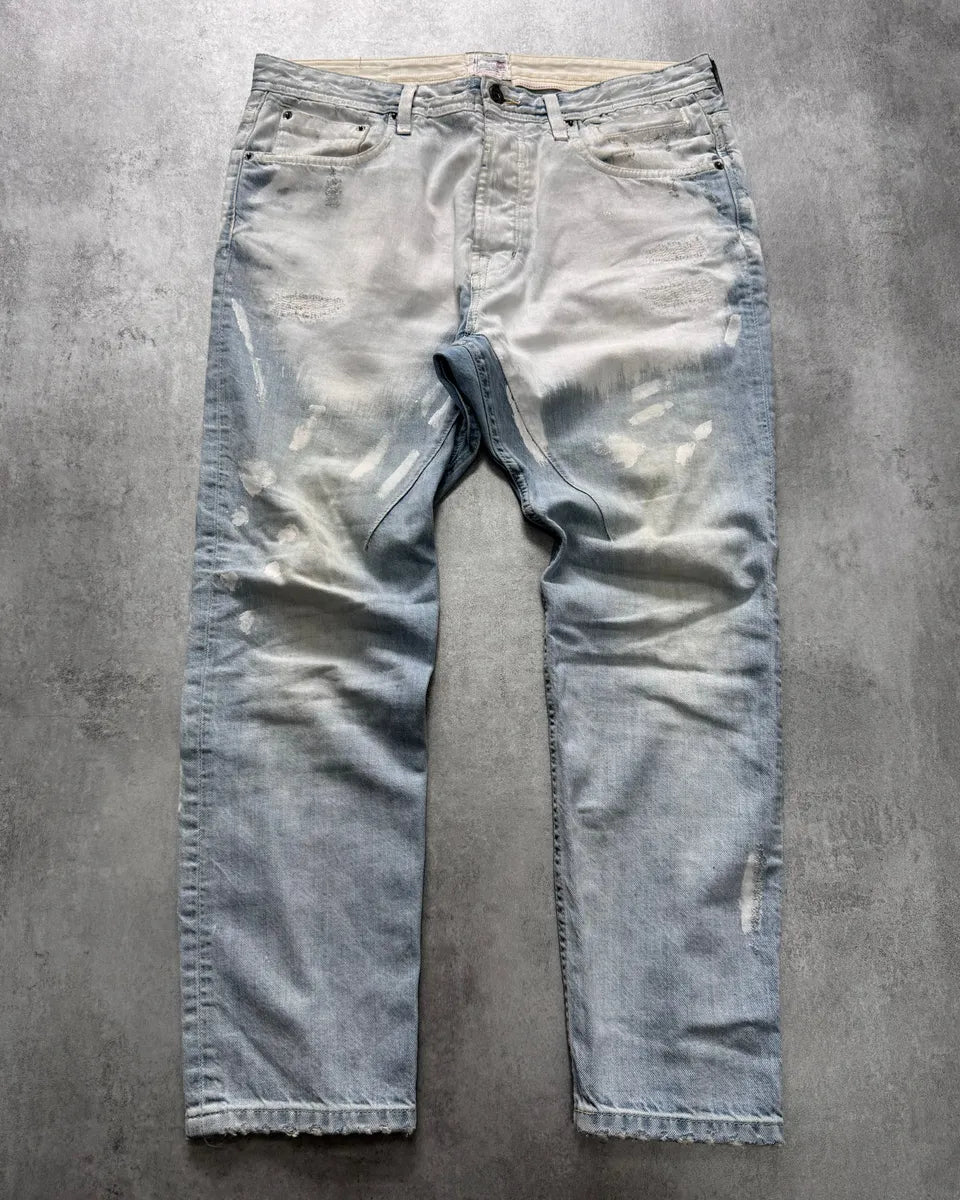 2000s Dolce & Gabbana Hand-Painted White Blue Distressed Denim Jeans OgVDlZW 0