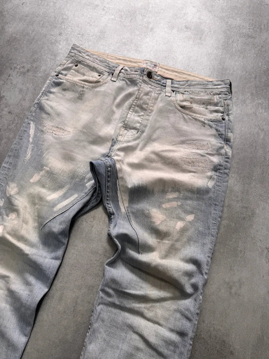 2000s Dolce & Gabbana Hand-Painted White Blue Distressed Denim Jeans OgVDlZW 1