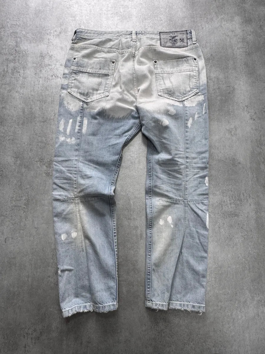 2000s Dolce & Gabbana Hand-Painted White Blue Distressed Denim Jeans OgVDlZW 2