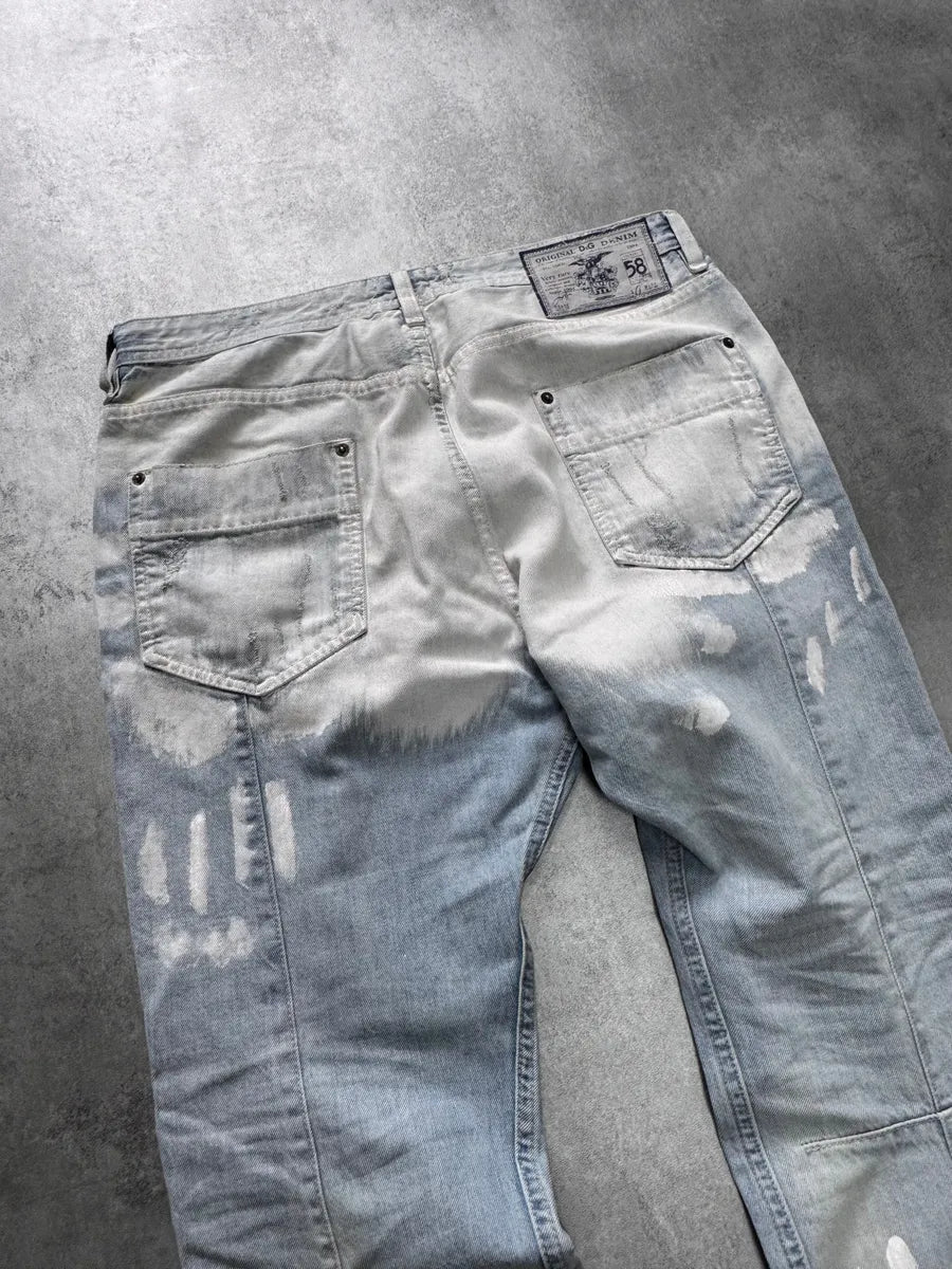 2000s Dolce & Gabbana Hand-Painted White Blue Distressed Denim Jeans OgVDlZW 3