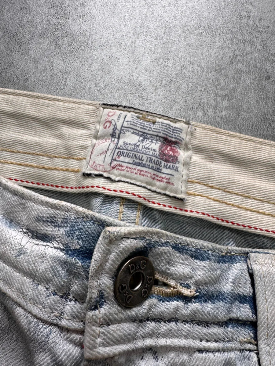 2000s Dolce & Gabbana Hand-Painted White Blue Distressed Denim Jeans OgVDlZW 4