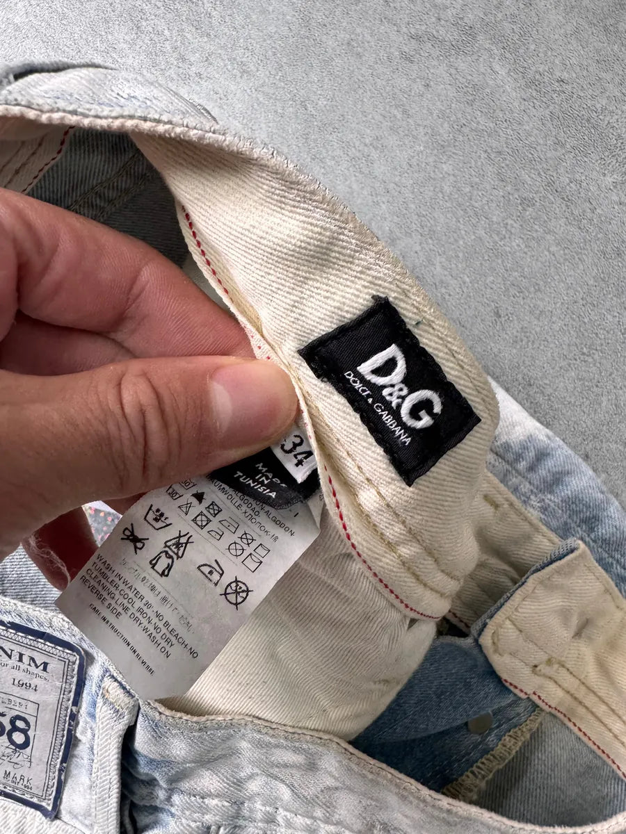 2000s Dolce & Gabbana Hand-Painted White Blue Distressed Denim Jeans OgVDlZW 5