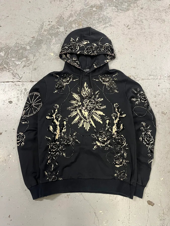 2000s Dolce & Gabbana Heart Ornament Black Hoodie kQPvUYS 0