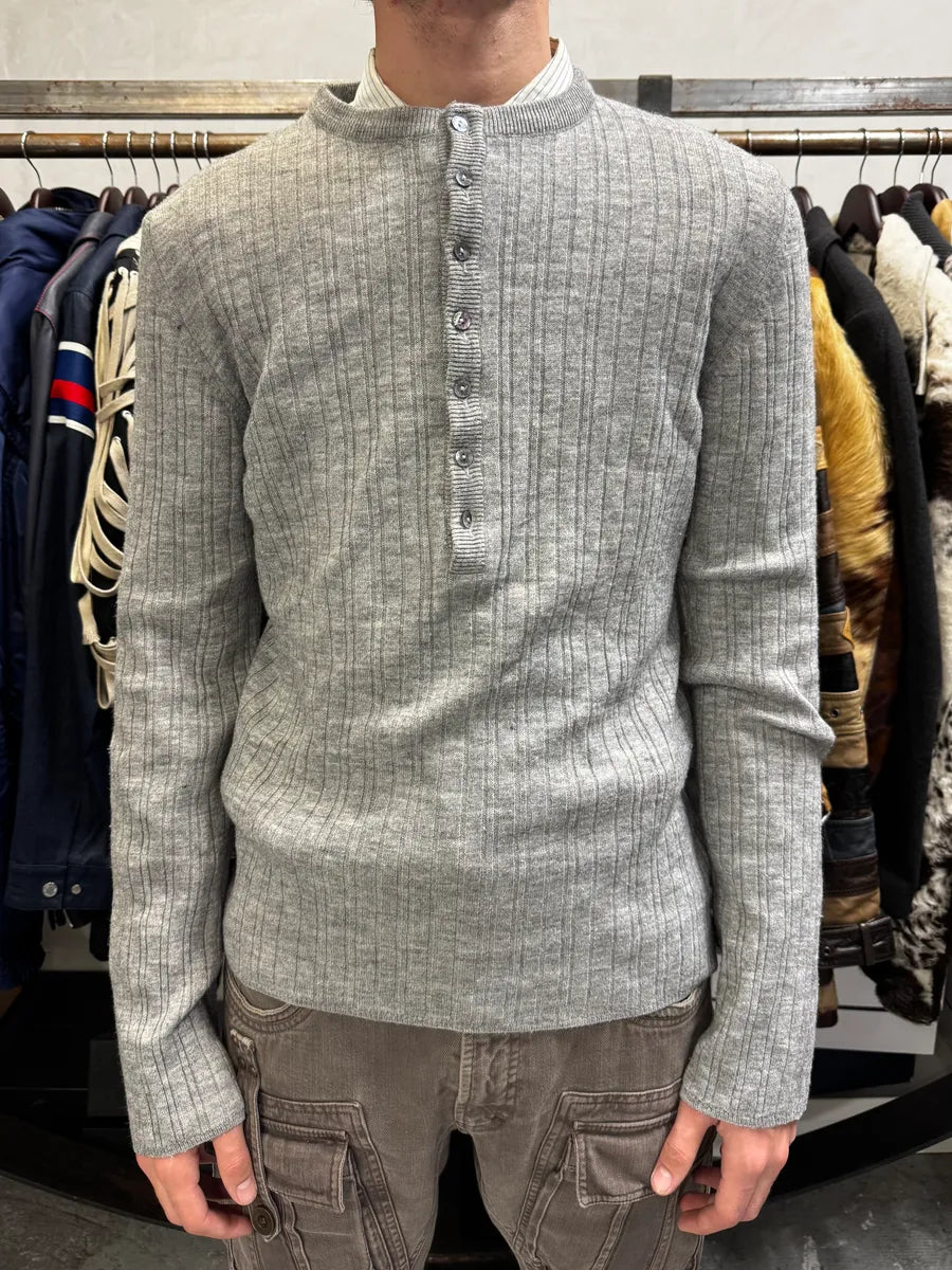 2000s Dolce & Gabbana Henley Grey Wool Longsleeves LzBgQYr 1