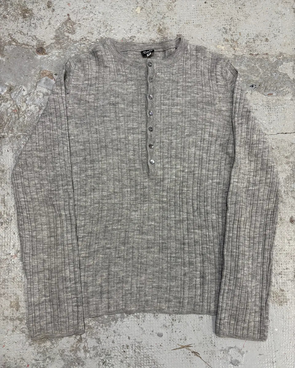 2000s Dolce & Gabbana Henley Grey Wool Longsleeves LzBgQYr 0