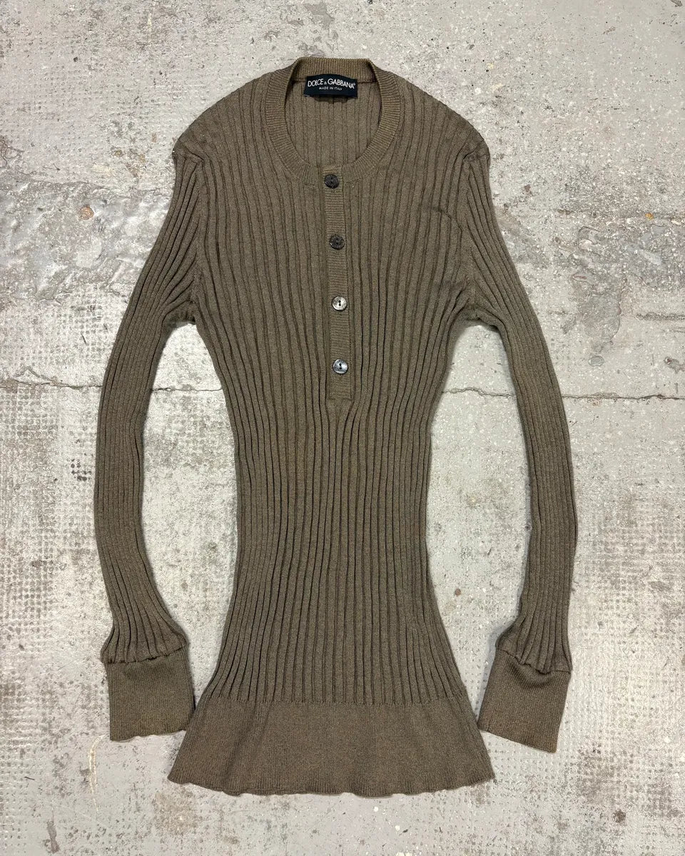2000s Dolce & Gabbana Henley Khaki Buttoned Longsleeves BvvRkMH 2