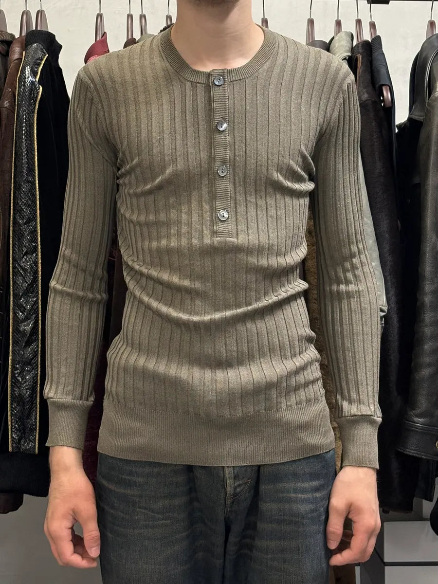 2000s Dolce & Gabbana Henley Khaki Buttoned Longsleeves pPQUcPt 0