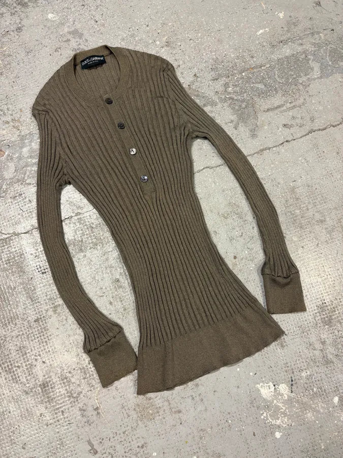2000s Dolce & Gabbana Henley Khaki Buttoned Longsleeves pPQUcPt 3