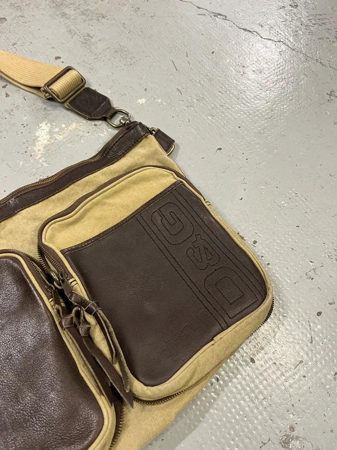 2000s Dolce & Gabbana Hybrid Brown Leather Beige Canva Shoulder Bag TXYTfAZ 3