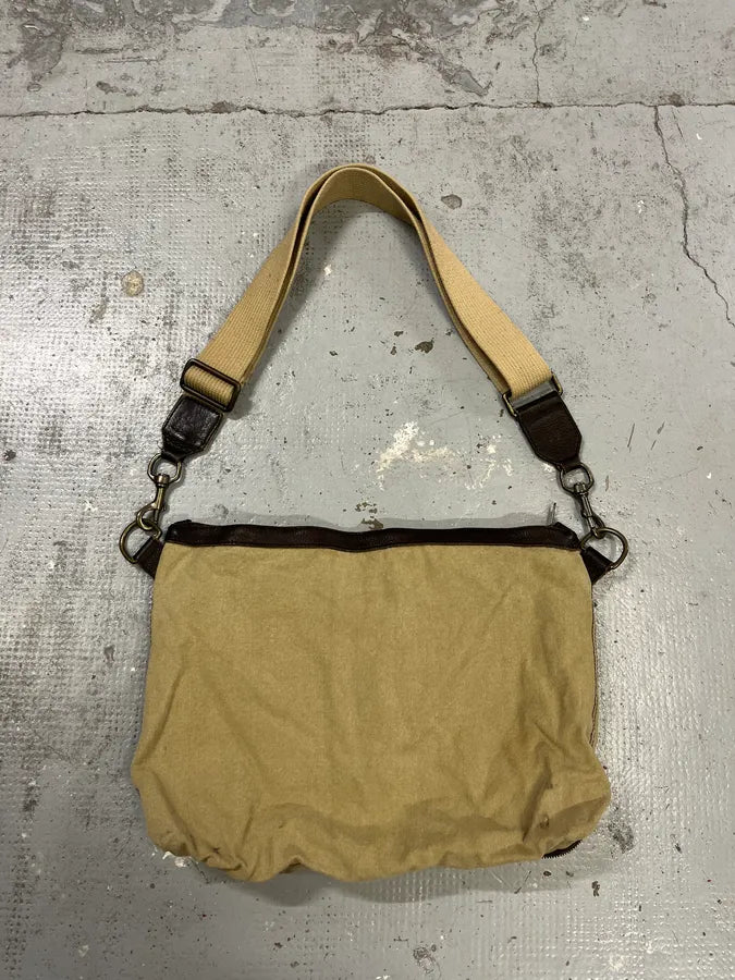 2000s Dolce & Gabbana Hybrid Brown Leather Beige Canva Shoulder Bag TXYTfAZ 6