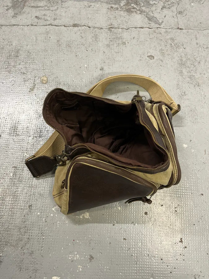 2000s Dolce & Gabbana Hybrid Brown Leather Beige Canva Shoulder Bag TXYTfAZ 7