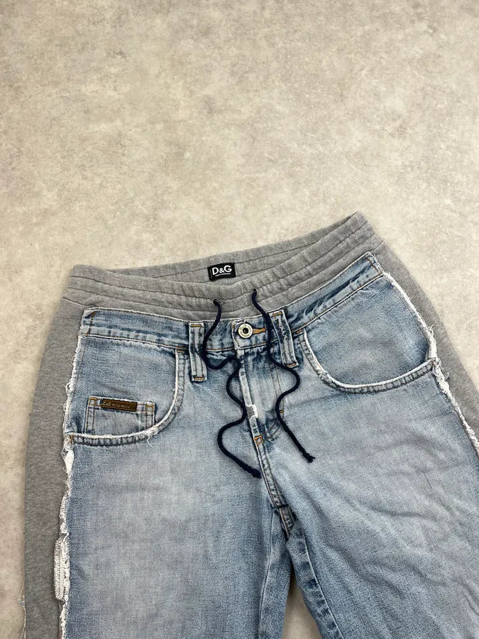 AW2004 Dolce & Gabbana Hybrid Grey Joggers Blue Denim Jeans MDbbFru 5