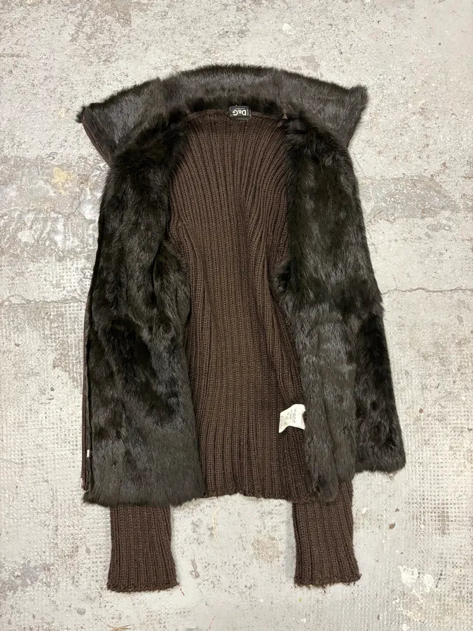 2000s Dolce & Gabbana Hybrid Leather Wool Fur Jacket pjPPBwA 4