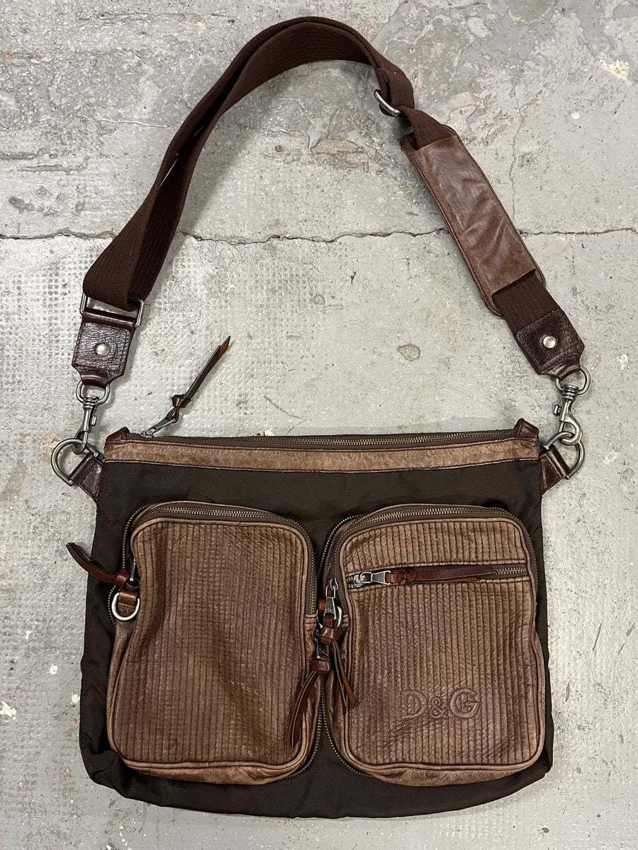 2000s Dolce & Gabbana Hybrid Nylon & Leather Brown Shoulder Bag (OS) freoteN 0