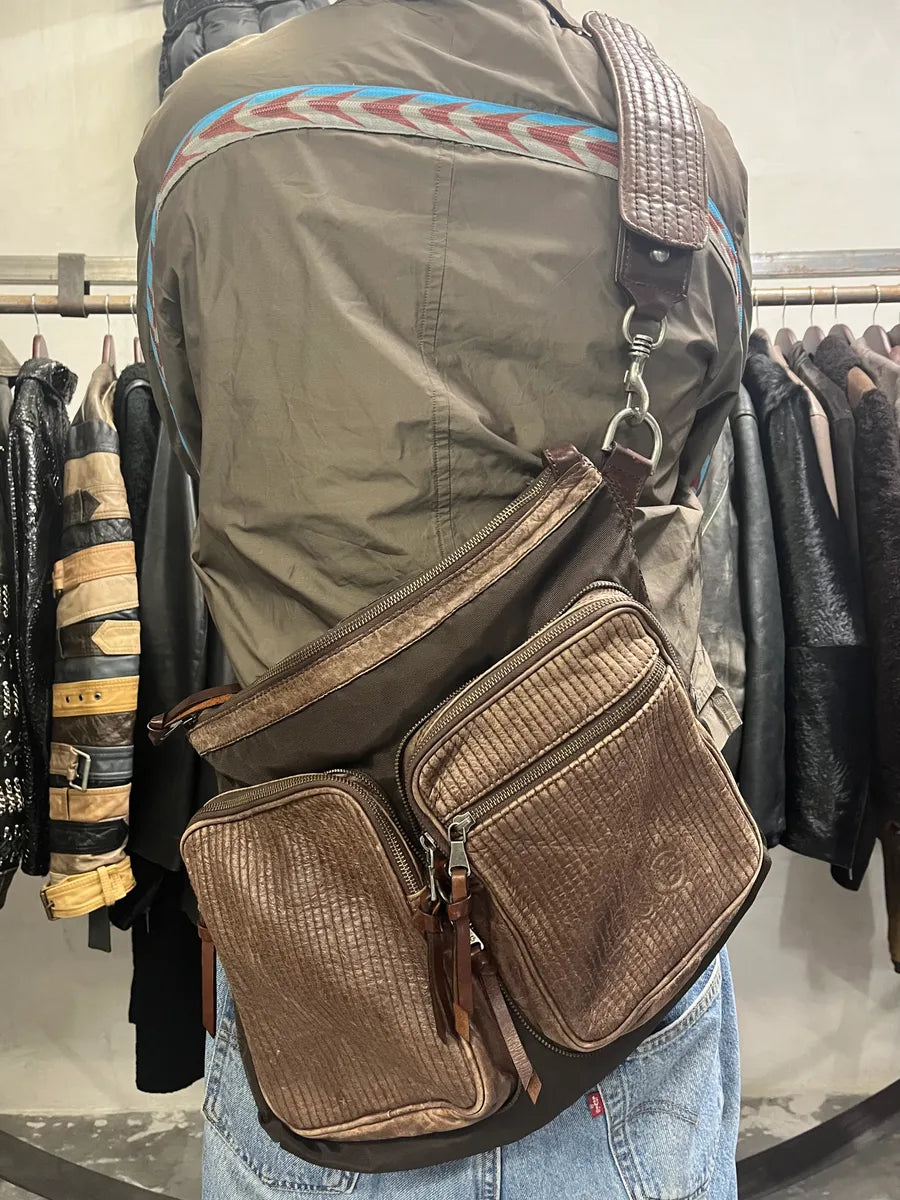 2000s Dolce & Gabbana Hybrid Nylon & Leather Brown Shoulder Bag (OS) freoteN 1