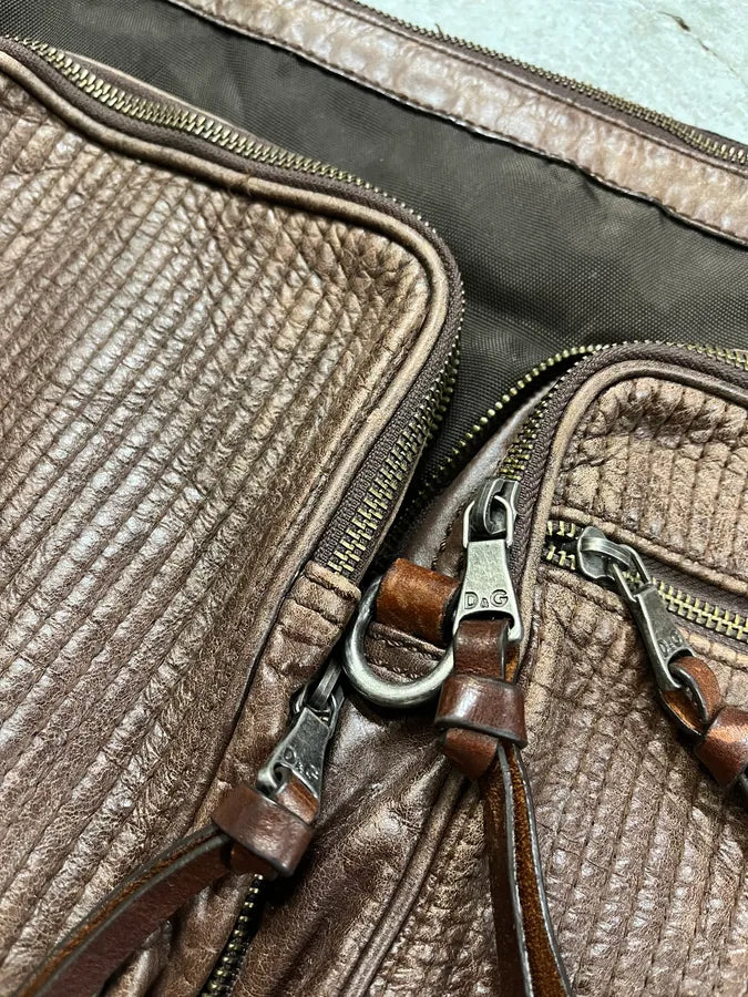 2000s Dolce & Gabbana Hybrid Nylon & Leather Brown Shoulder Bag (OS) freoteN 4