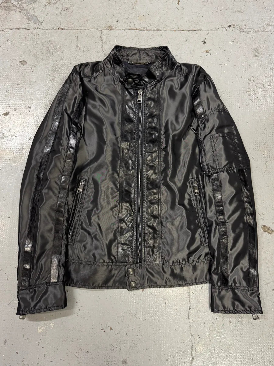 2000s Dolce & Gabbana Hybrid Nylon Black Leather Jacket GezztmP 0