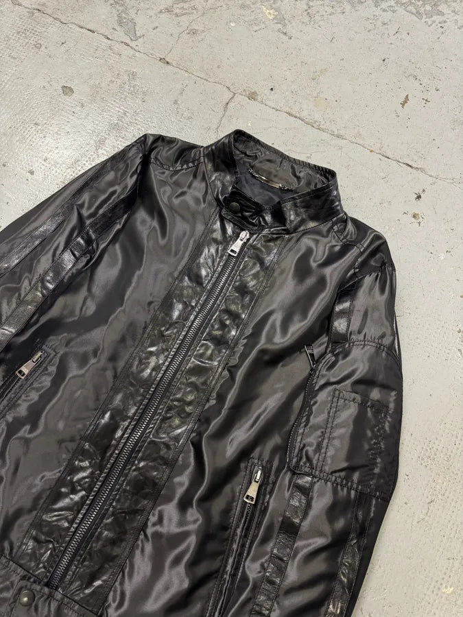 2000s Dolce & Gabbana Hybrid Nylon Black Leather Jacket GezztmP 3
