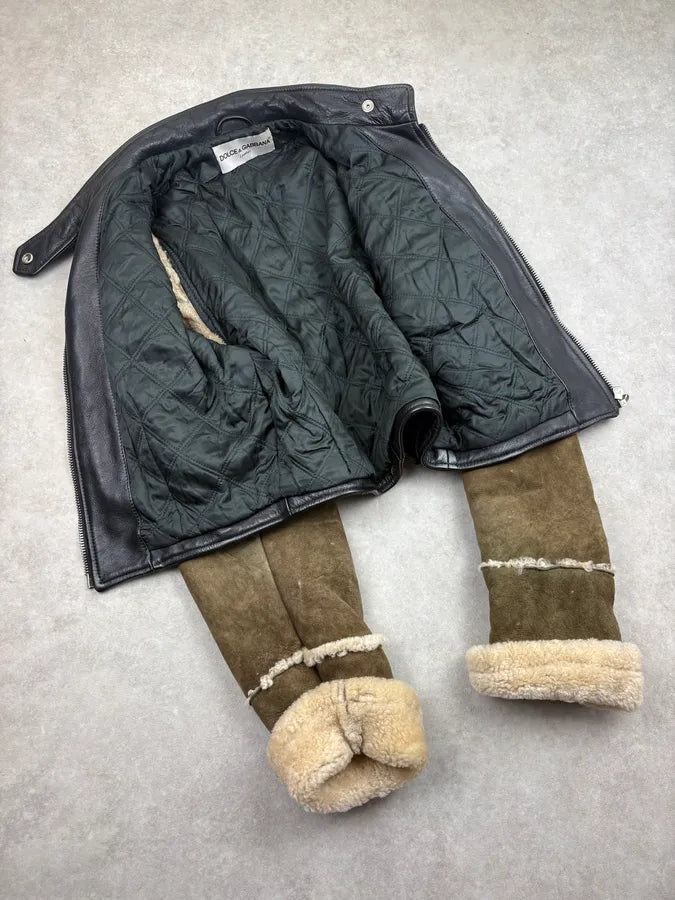1990s Dolce & Gabbana Black Hybrid Suede & Leather Biker Jacket pwDHVfx 6