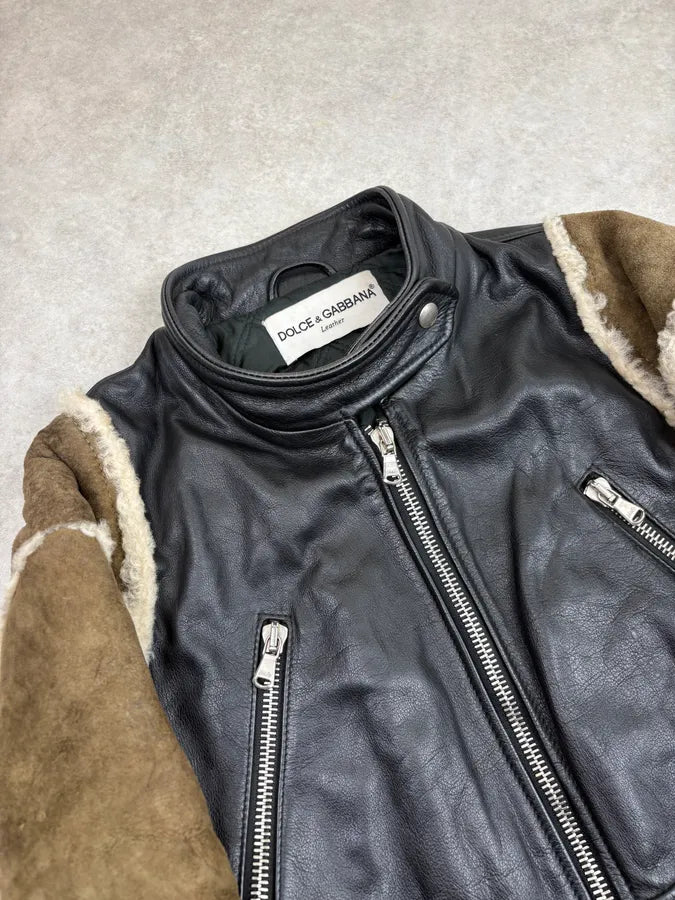 1990s Dolce & Gabbana Black Hybrid Suede & Leather Biker Jacket pwDHVfx 4
