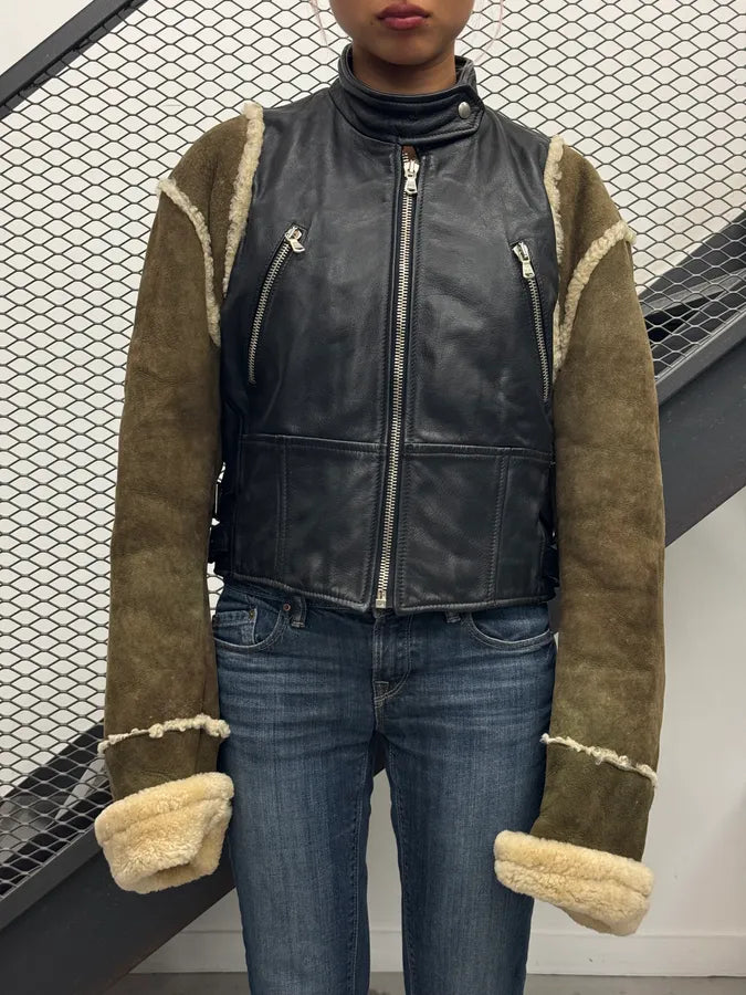 1990s Dolce & Gabbana Black Hybrid Suede & Leather Biker Jacket pwDHVfx 1