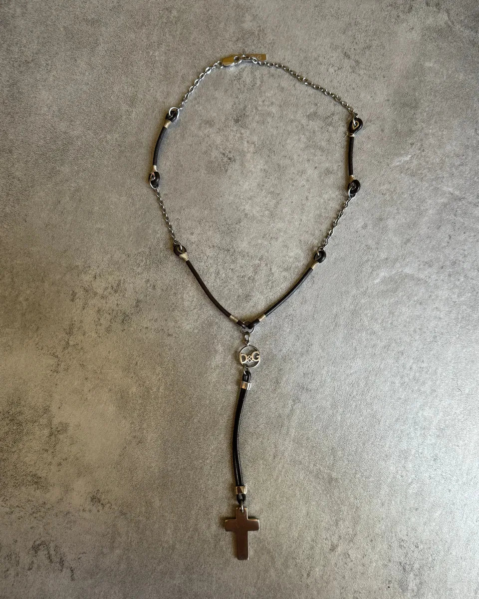 2000s Dolce & Gabbana Hybride Leather Cross Necklace zpxHrrE 0