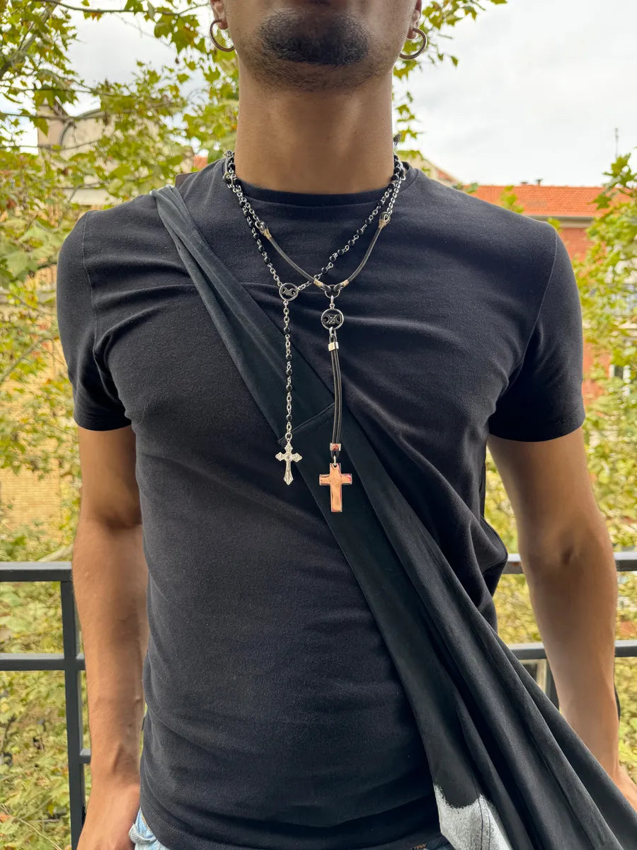 2000s Dolce & Gabbana Hybride Leather Cross Necklace zpxHrrE 1