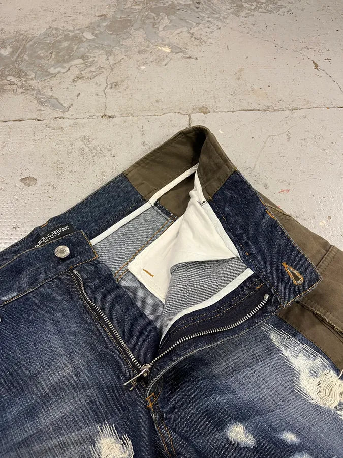 2000s Dolce & Gabbana Hyrbid Khaki Cargo Destroyed Blue Denim Pants vRvuicM 10