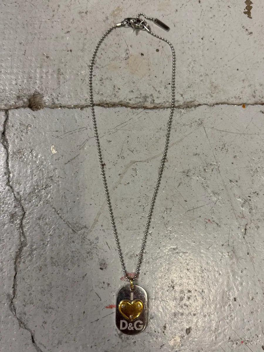 2000s Dolce & Gabbana I Love D&G Dog Tag Ball Chain Necklace ELUDYbQ 0