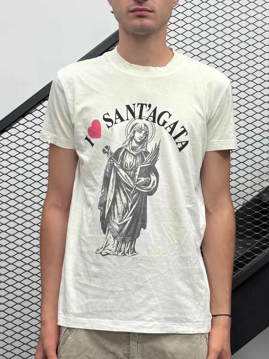 2000s Dolce & Gabbana I Love SantAgata Distressed White T-Shirt HwWnPkW 1