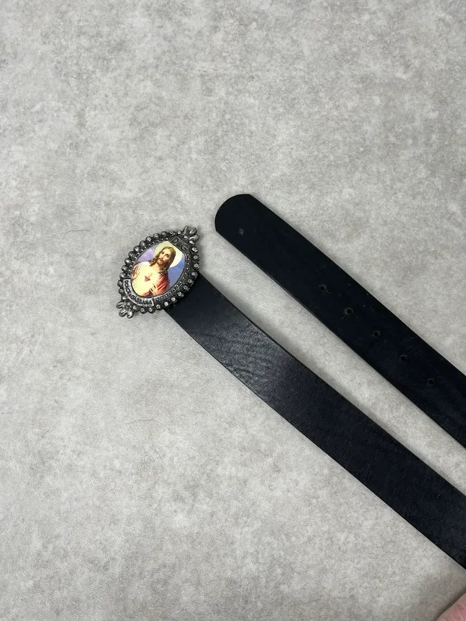 2000s Dolce & Gabbana Jesus Buckle Black Leather Belt UiJhTbD 2