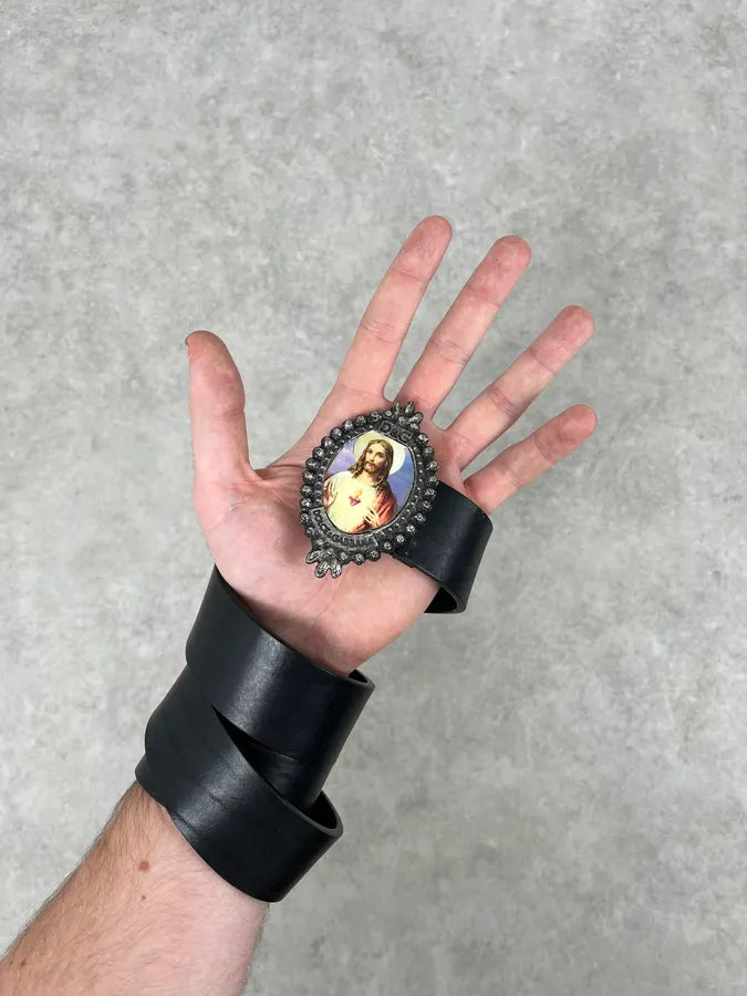 2000s Dolce & Gabbana Jesus Buckle Black Leather Belt UiJhTbD 1