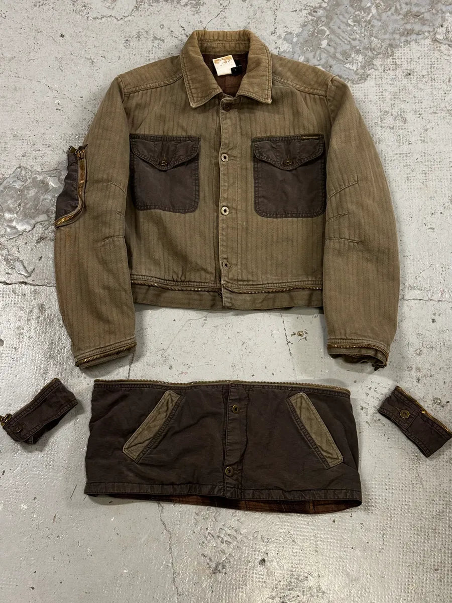 AW2003 Dolce & Gabbana Khaki Military Cargo Removable Jacket RZxkMUZ 0