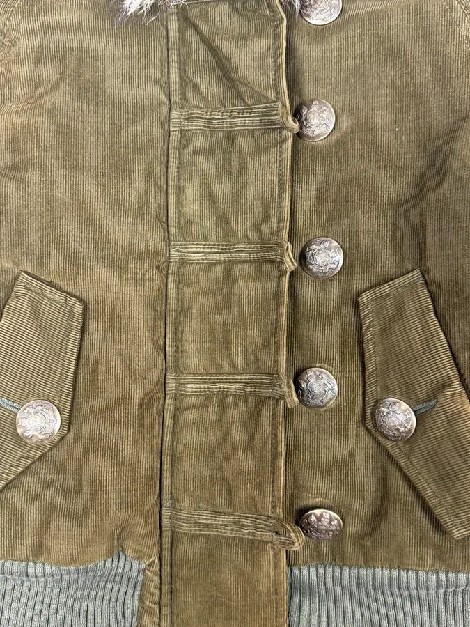 2000s Dolce & Gabbana Khaki Corduroy Fur Hooded Buttoned Jacket eJuLyrq 7
