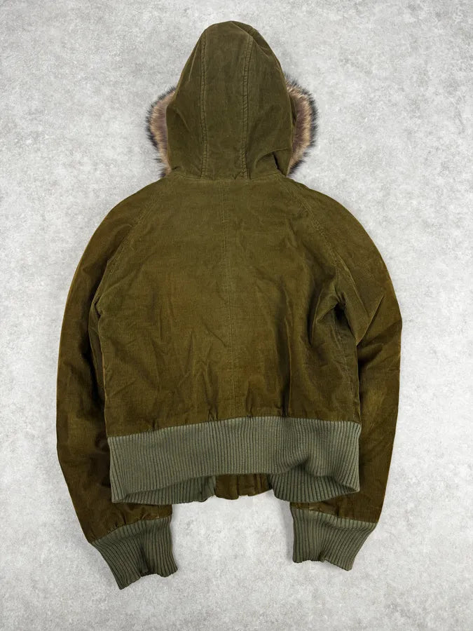 2000s Dolce & Gabbana Khaki Corduroy Fur Hooded Buttoned Jacket eJuLyrq 3