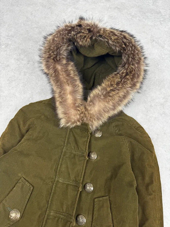 2000s Dolce & Gabbana Khaki Corduroy Fur Hooded Buttoned Jacket eJuLyrq 5